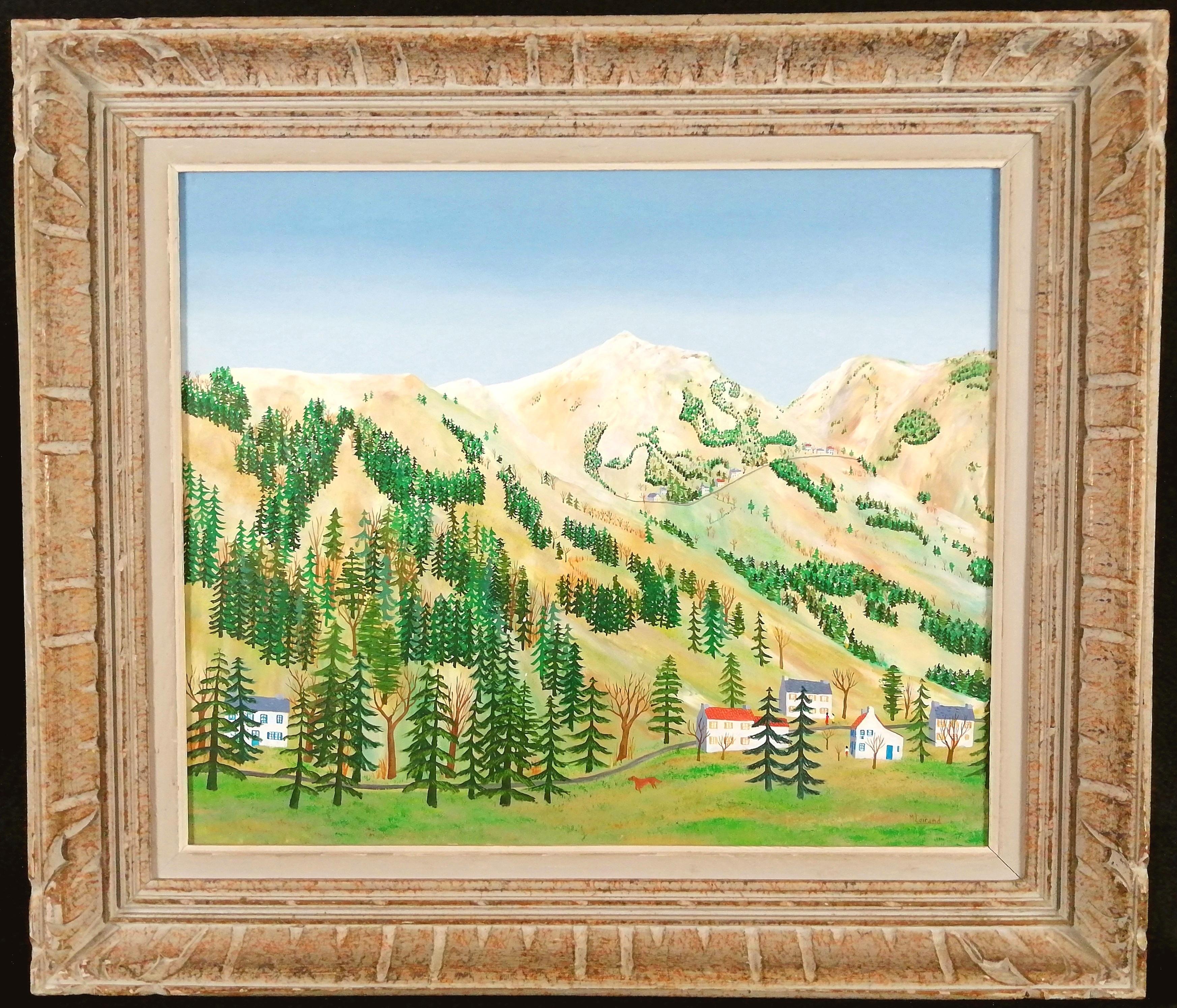 Environs de Savines - Mitte des 20. Jahrhunderts Französisch Naif Berglandschaft Gemälde