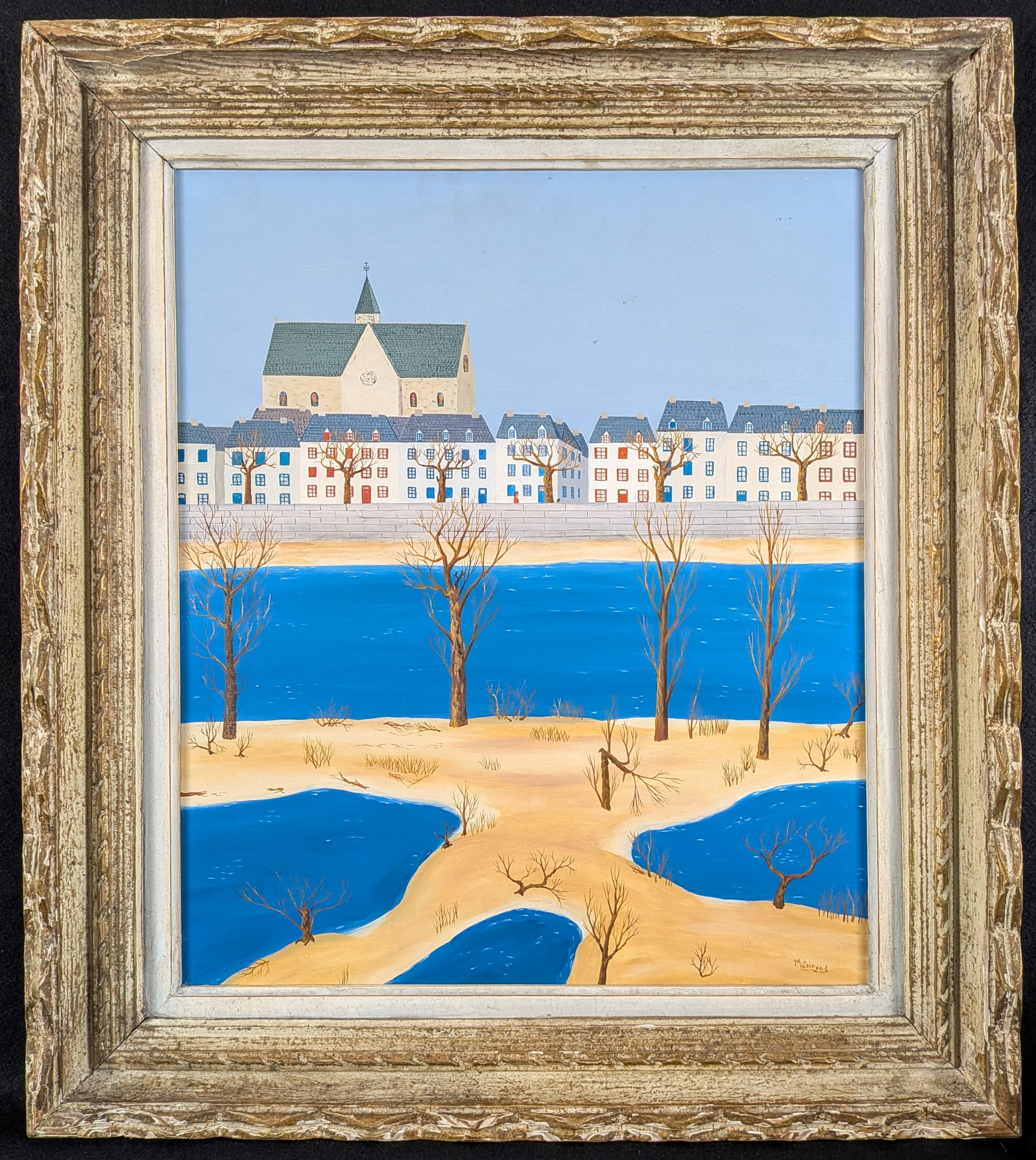 La Loire, Orléans - Mid 20th Century French Naïf River Landsape Oil Painting