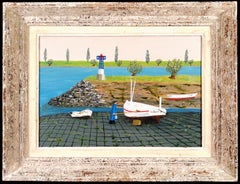 Le Nettoyage du Bateau - Mid 20th Century French Boat Fisherman Oil Painting