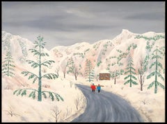 Retour de Skys - Mid 20th Century French Skiing Snow Mountain Landscape Painting