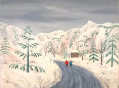 Retour de Skys - Mid 20th Century French Skiing Snow Mountain Landscape Painting