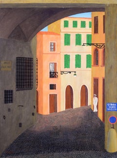 Vieile Rue Rome - Large Mid 20th Century French Naïf Oil on Canvas Painting