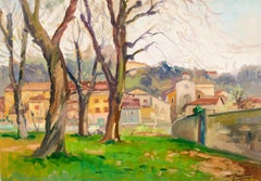 Vintage Colorful French Townscape by Impressionist Maurice Léonard