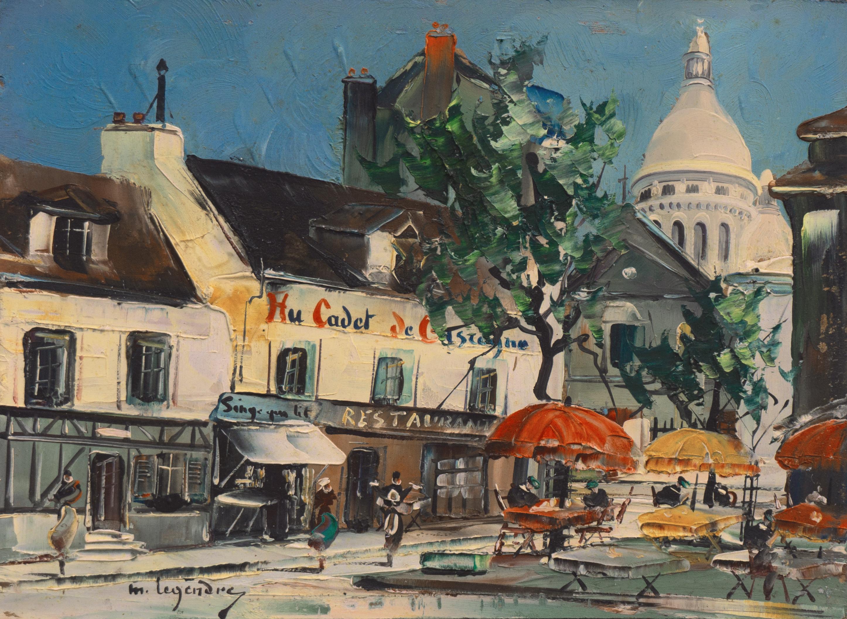 Maurice Louis Legendre Landscape Painting - 'Place du Tertre', French Impressionism, Sacré-Cœur, Montmartre, School of Paris