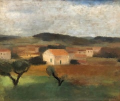 Landschaft der Provence mit Dorf und Olivenbäumen