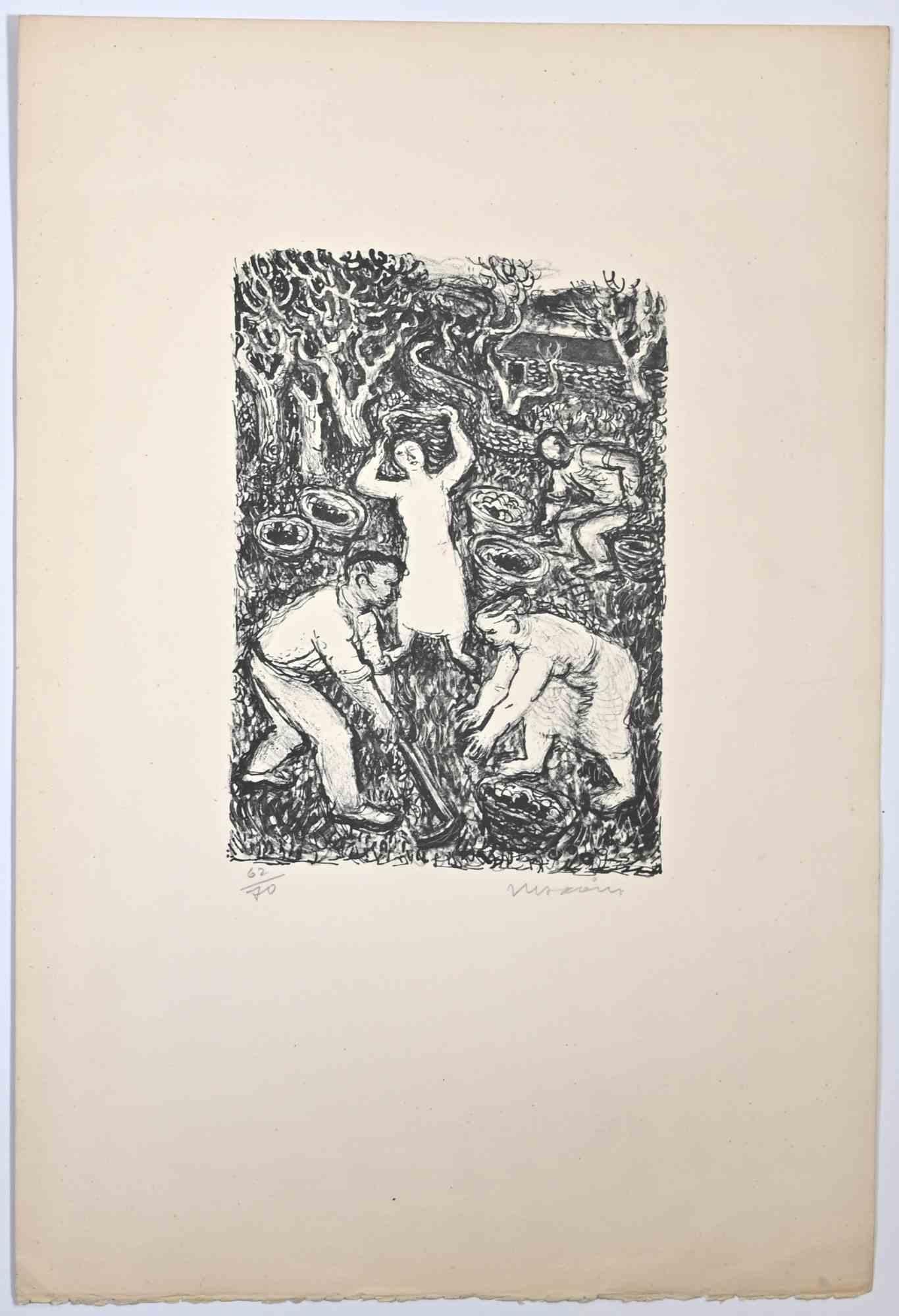 Farmers - Original Lithograph by M. Savin - Mid-20th Century - Print by Maurice Louis Savin