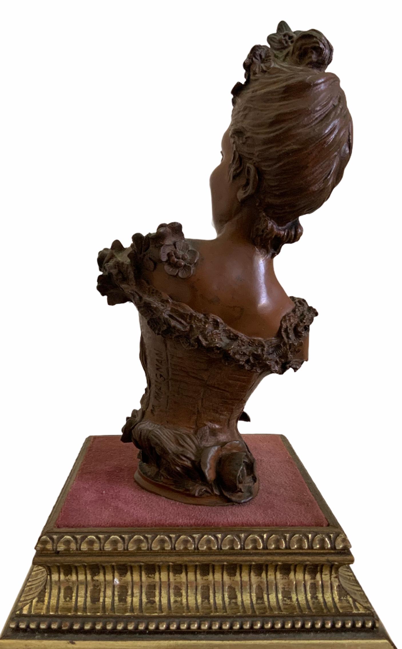 Art Nouveau Maurice Maignan Bronze Female Bust Sculpture For Sale