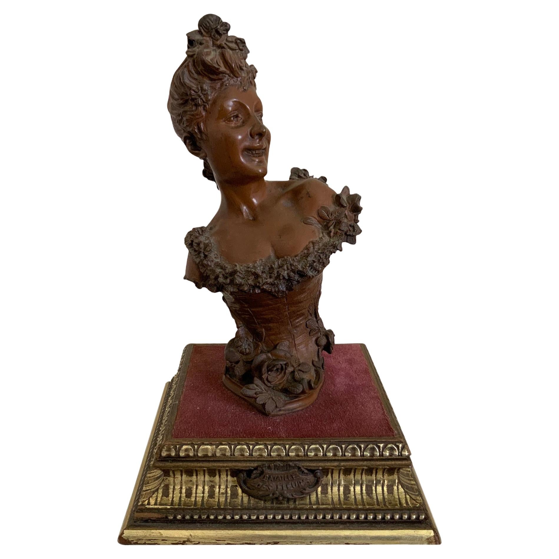 Sculpture de buste féminin en bronze Maurice Maignan en vente