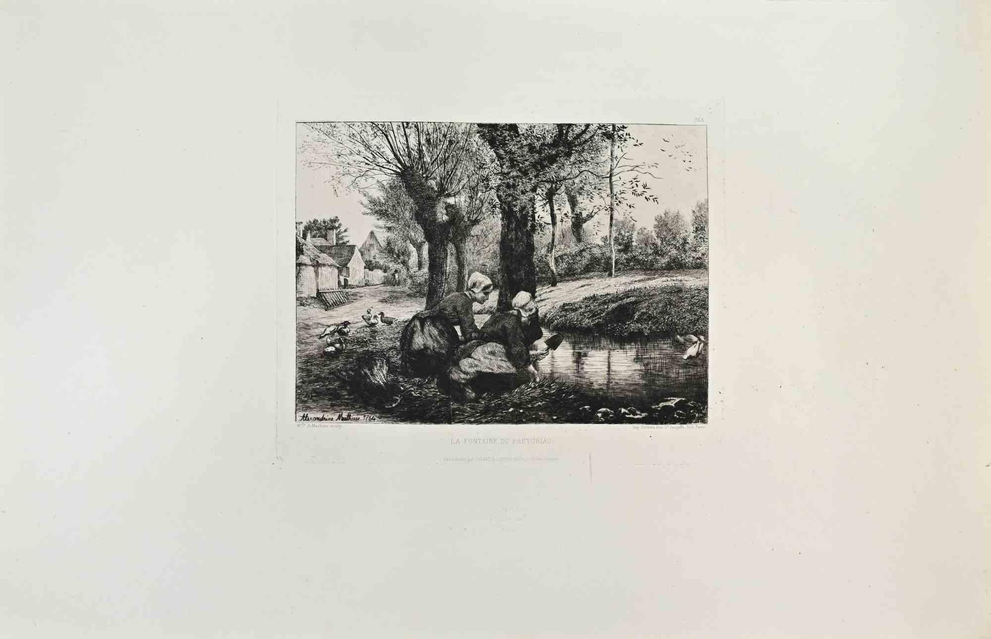 La Fontaine du Pasturiau is an artwork realized by A.Matieu in the 1870s.

Etching.

Good conditions.



Realized for the "Société des Aquafortistes. Born on the initiative of the publisher Alfred Cadart, the Société des Aquafortistes had the aim of