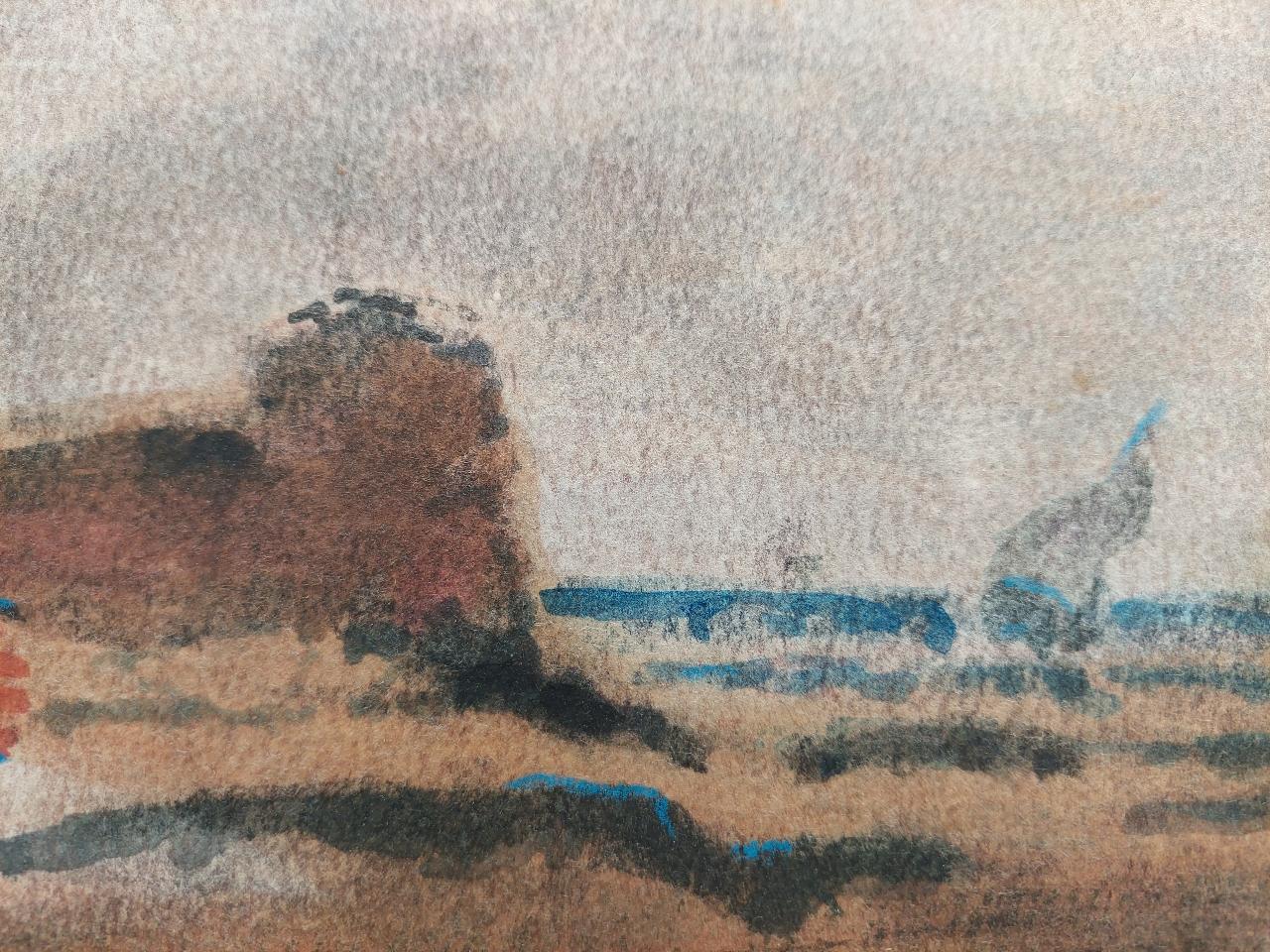 French Modernist Cubist Painting Boat Pulled Up on the Shore For Sale 2
