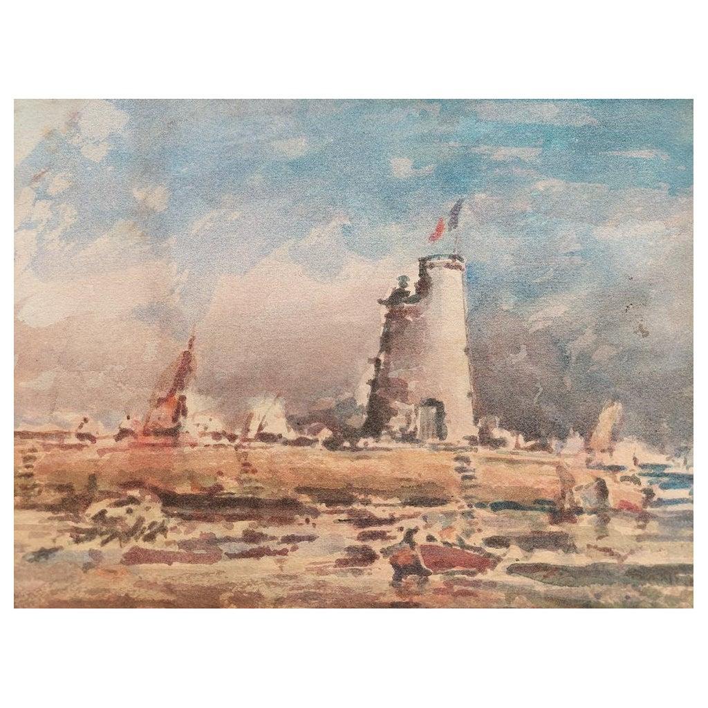 Maurice Mazeilie Landscape Painting - French Modernist Cubist Painting Brittany Coastal Scene
