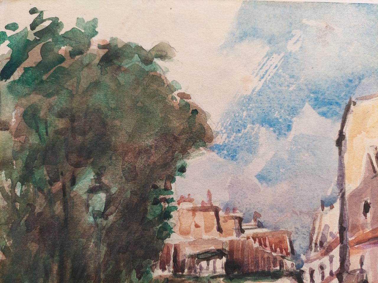 French, Modernist Cubist Painting Bustling Paris Street Scene For Sale 4