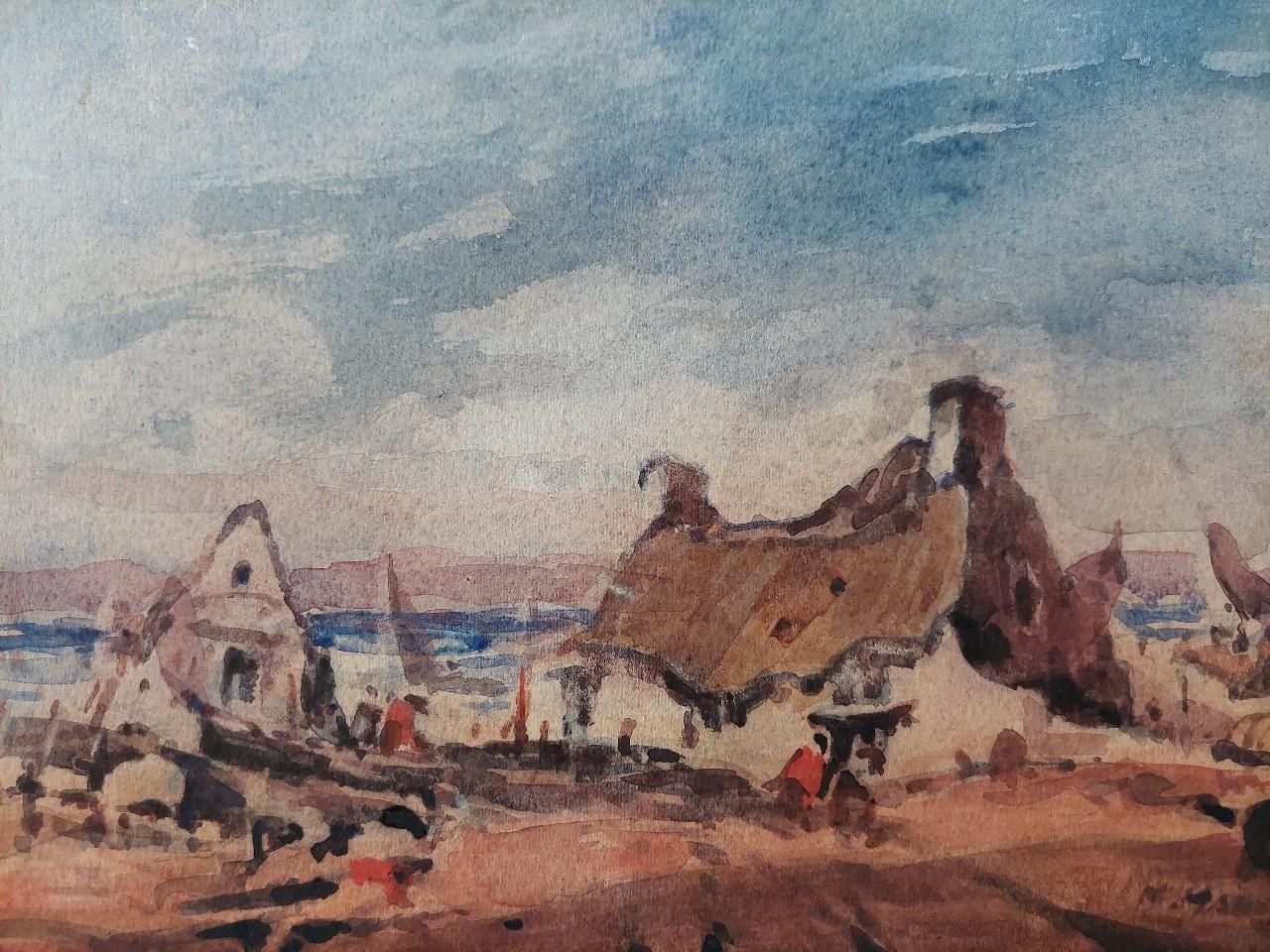 French Modernist Cubist Painting Double Sided, Town and Coast For Sale 8