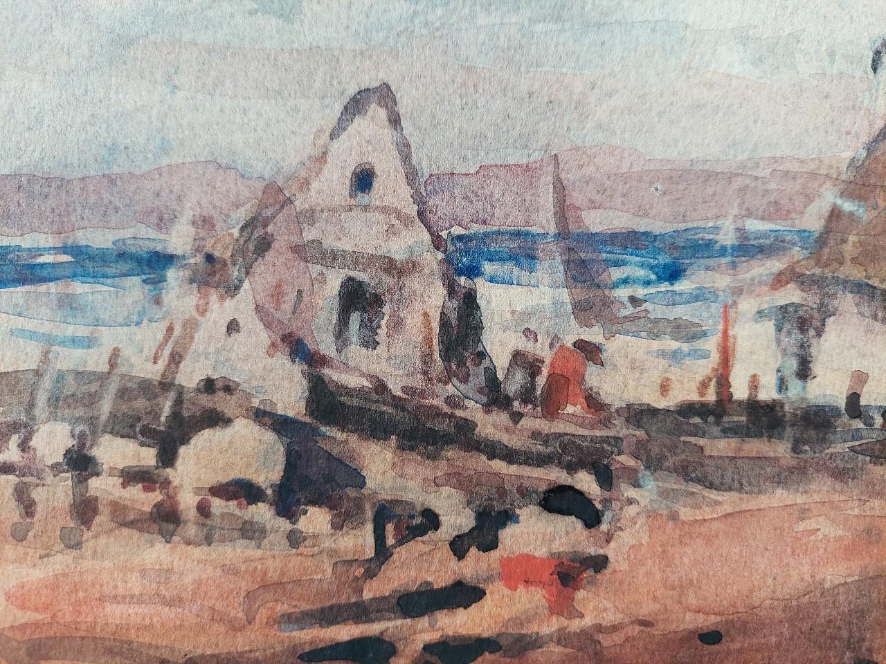 French Modernist Cubist Painting Double Sided, Town and Coast For Sale 9
