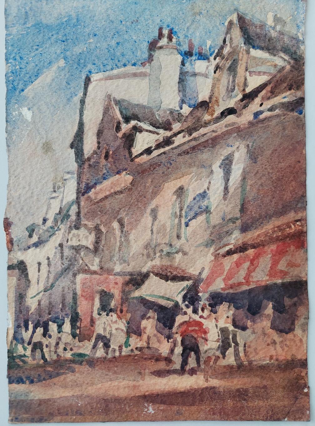 French Modernist Cubist Painting Double Sided, Town and Coast - Gray Figurative Painting by Maurice Mazeilie