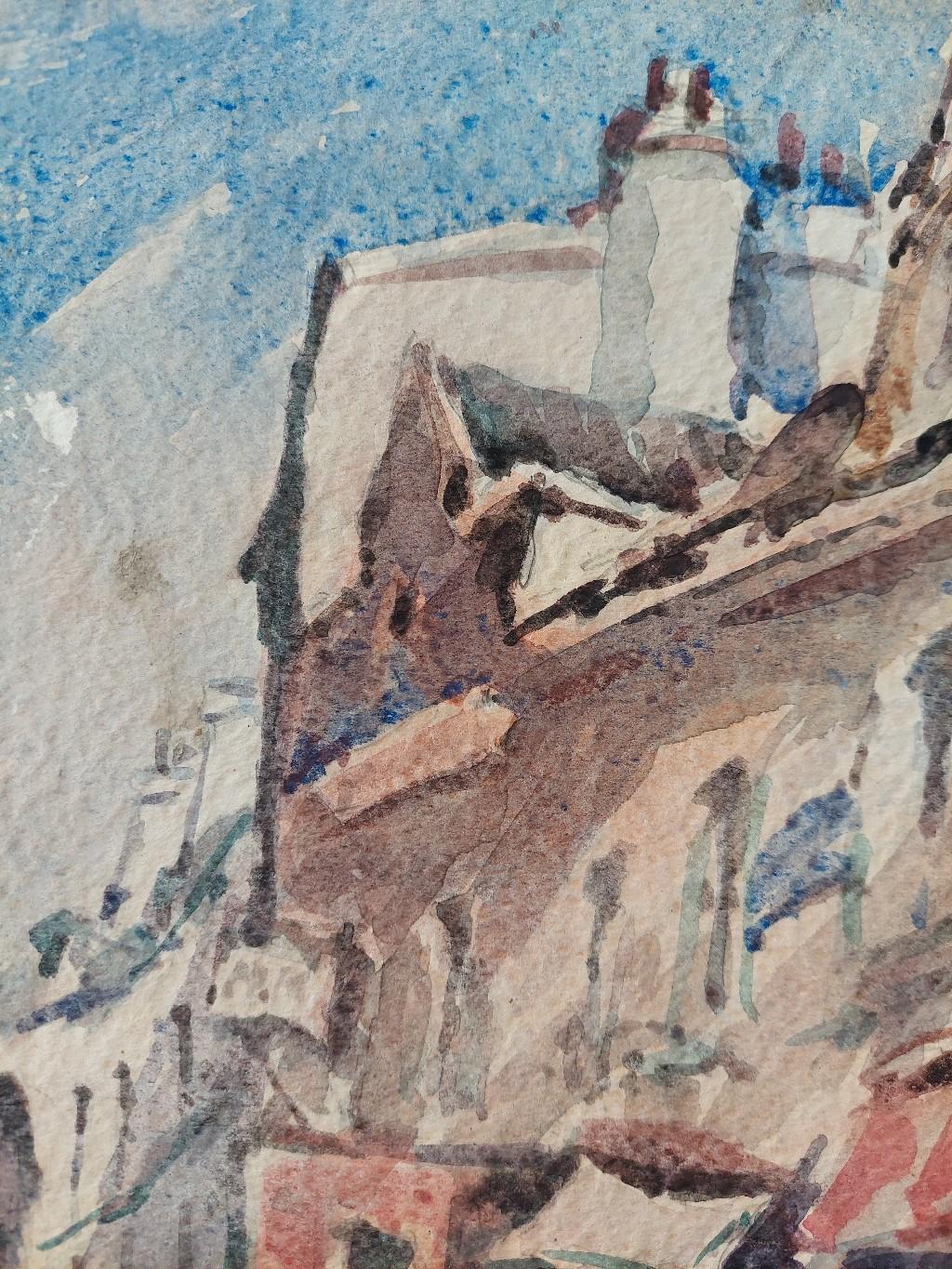 French Modernist Cubist Painting Double Sided, Town and Coast For Sale 4