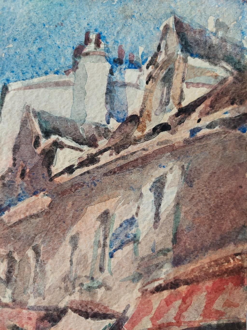 French Modernist Cubist Painting Double Sided, Town and Coast For Sale 5