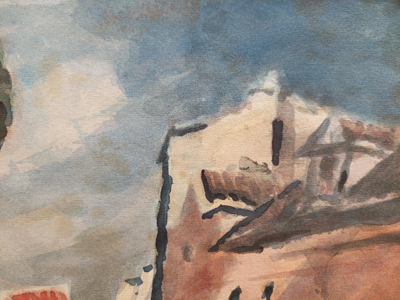 French Modernist Cubist Painting Figures in a Country Village Street For Sale 3