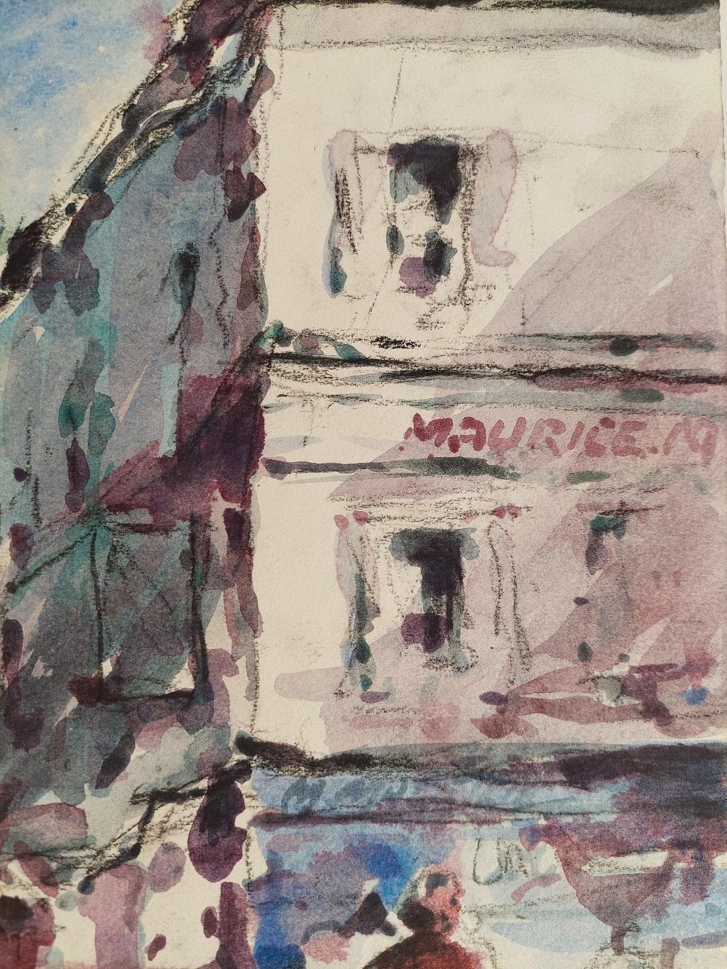 French, Modernist Cubist Painting Figures in a Parisian Street For Sale 2