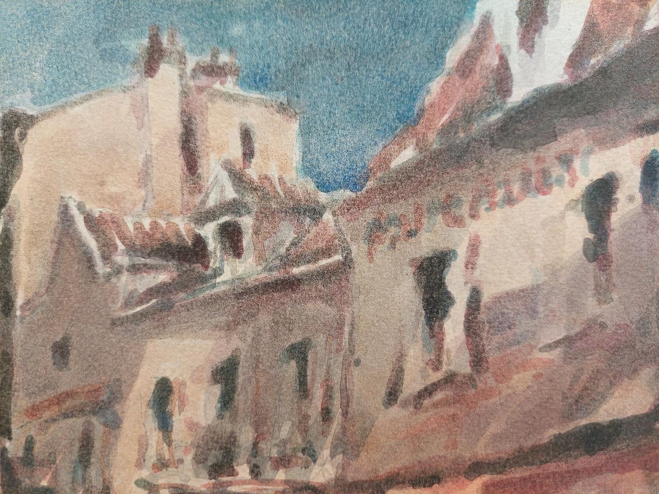 French Modernist Cubist Painting Figures in a Small Town For Sale 3