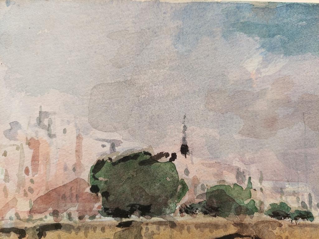 French Modernist Cubist Painting Paris Bridge on River Seine For Sale 3