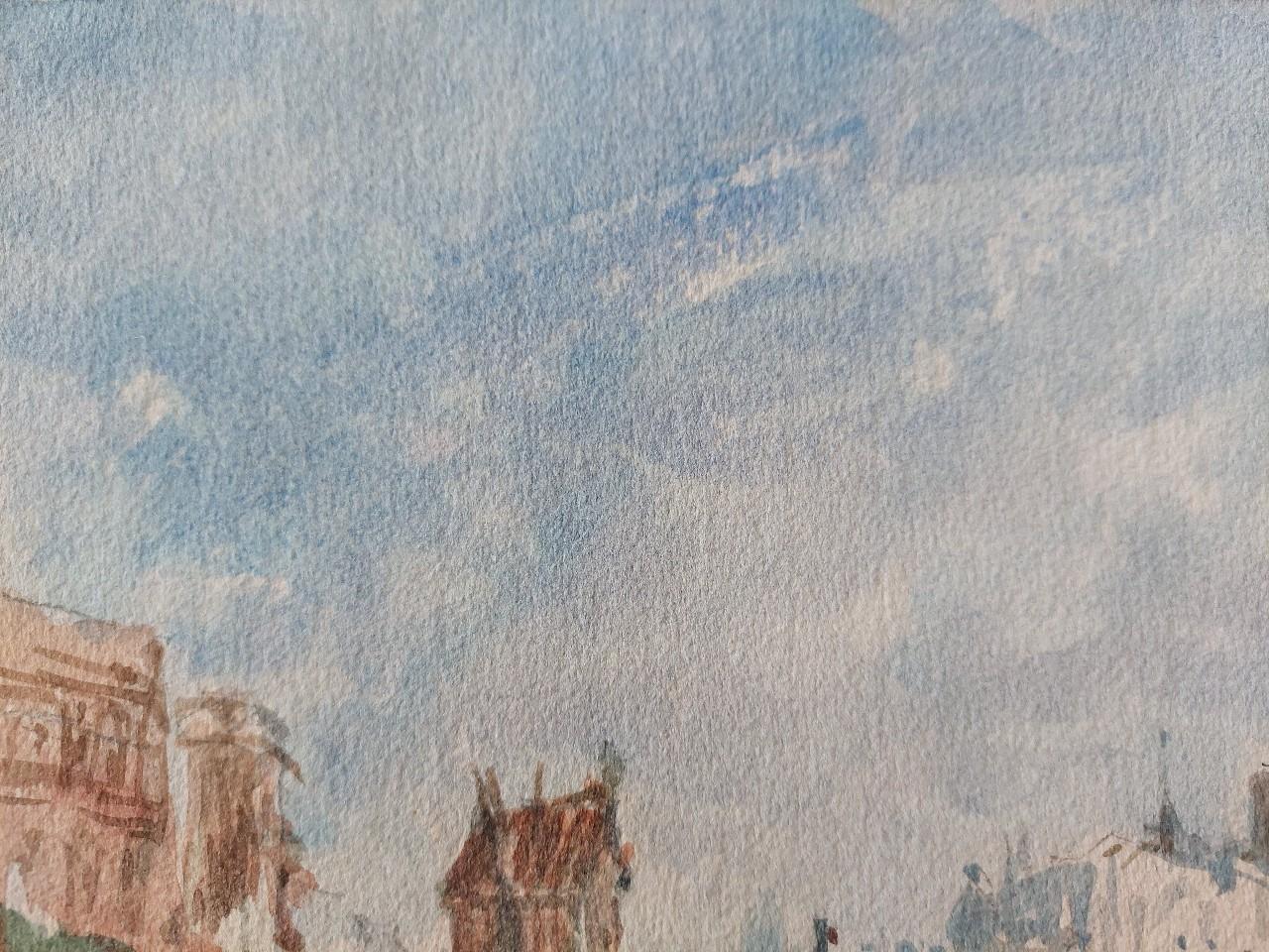 French Modernist Cubist Painting Paris River Seine Barges For Sale 5