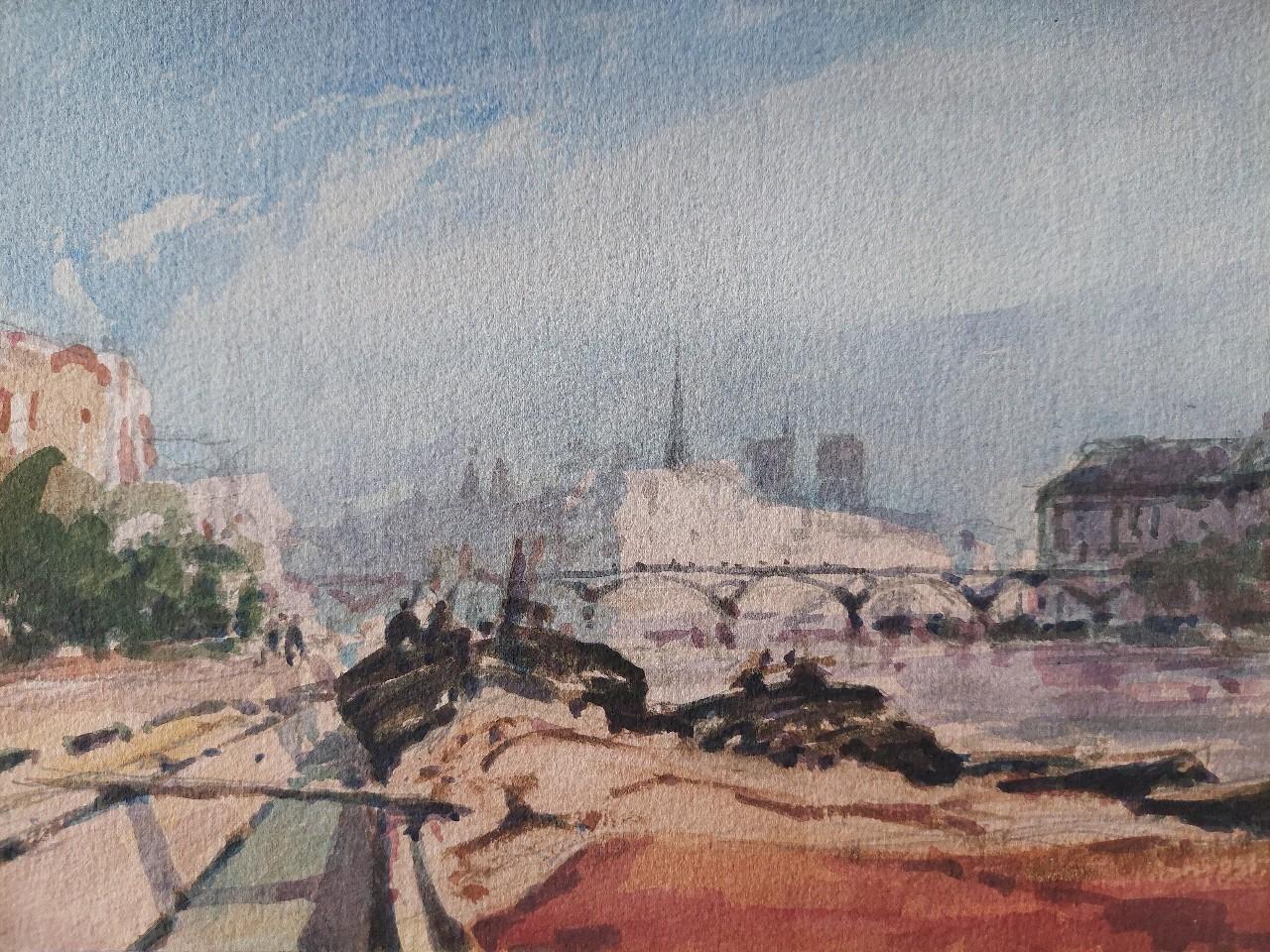 French Modernist Cubist Painting Parisian Panorama of the Seine For Sale 2