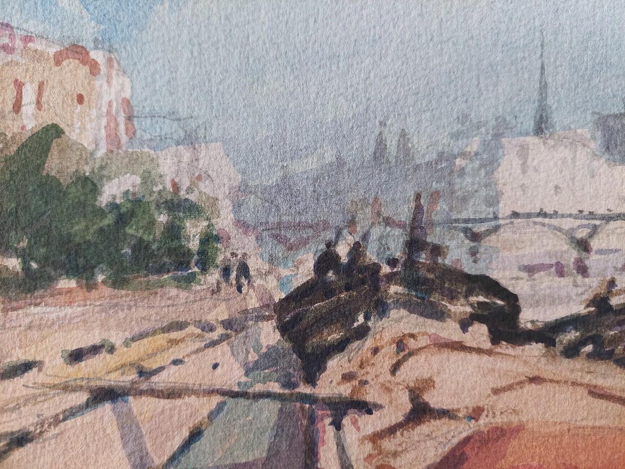 French Modernist Cubist Painting Parisian Panorama of the Seine For Sale 3