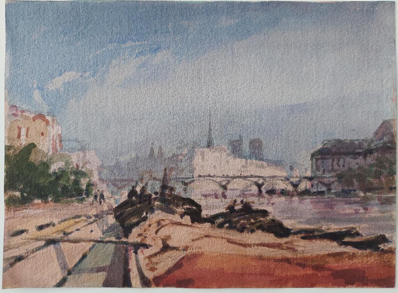 French Modernist Cubist Painting Parisian Panorama of the Seine For Sale 6