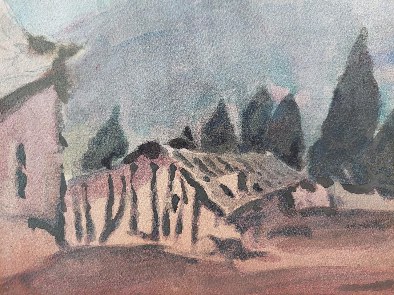 French Modernist Cubist Painting Provence Mountains For Sale 1
