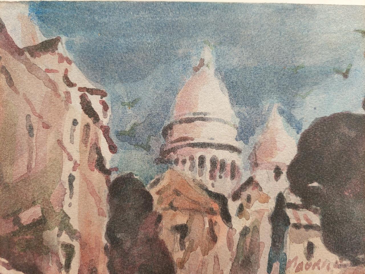 French Modernist Cubist Painting Sacre Coeur in Paris For Sale 4