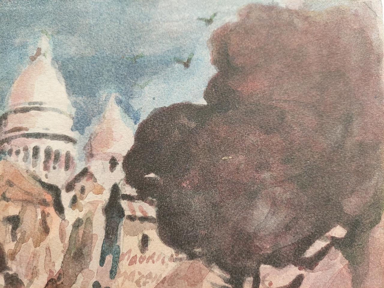 French Modernist Cubist Painting Sacre Coeur in Paris For Sale 5