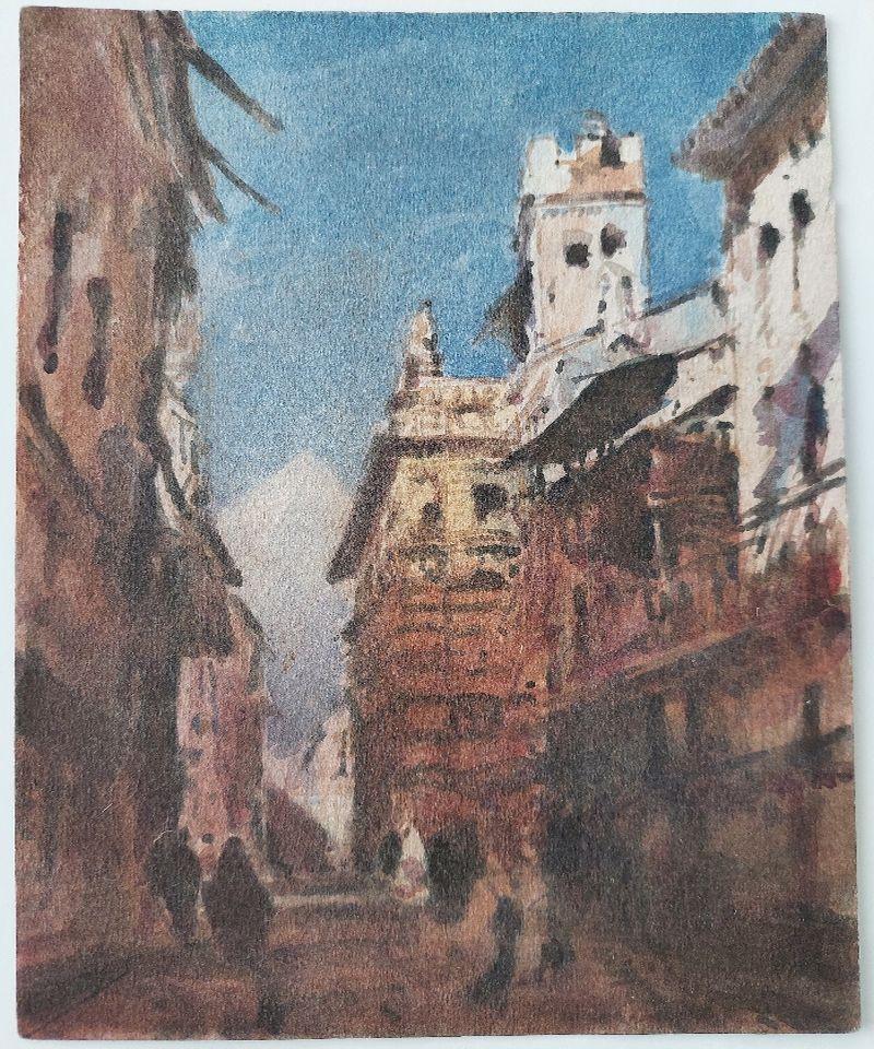 French Modernist Cubist Painting Summer Street in Shade - Gray Landscape Painting by Maurice Mazeilie