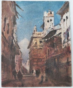 French Modernist Cubist Painting Summer Street in Shade