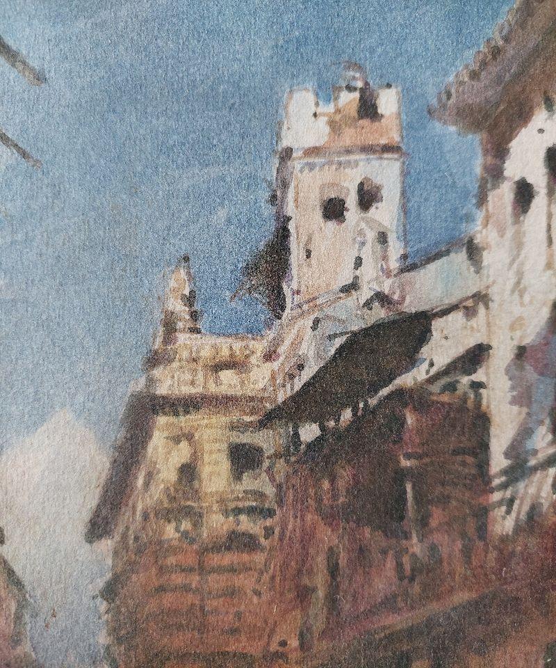 French Modernist Cubist Painting Summer Street in Shade For Sale 3