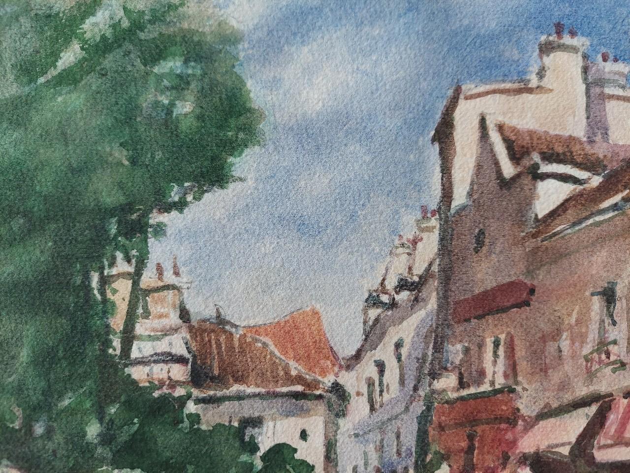 French Modernist Cubist Painting Summer Town Scene For Sale 1