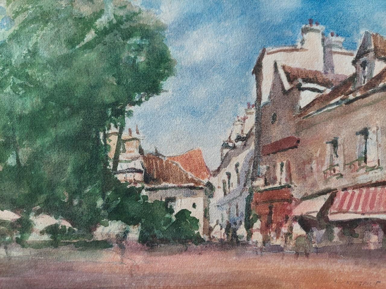 French Modernist Cubist Painting Summer Town Scene For Sale 2