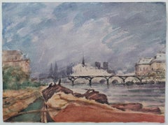French Modernist Cubist Painting River Seine Paris Watercolour