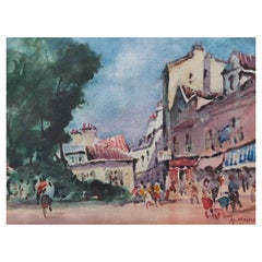 French Modernist Cubist Painting Vibrant Street Scene Watercolour Landscape