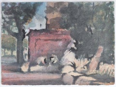 French Modernist Painting Figures in the Shade of Trees Watercolour Landscape