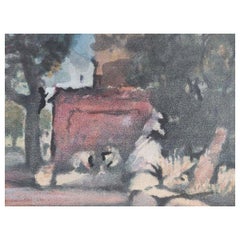 French Modernist Painting Figures in the Shade of Trees Watercolour Landscape