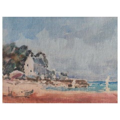 French Modernist Watercolour Landscape Painting a Summer Day's Sailing