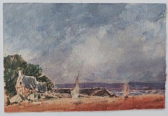 French Modernist Watercolour Painting Sailboats on the Village Coast
