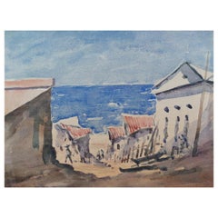 French Modernist watercolour Summer Painting Path to the Beach