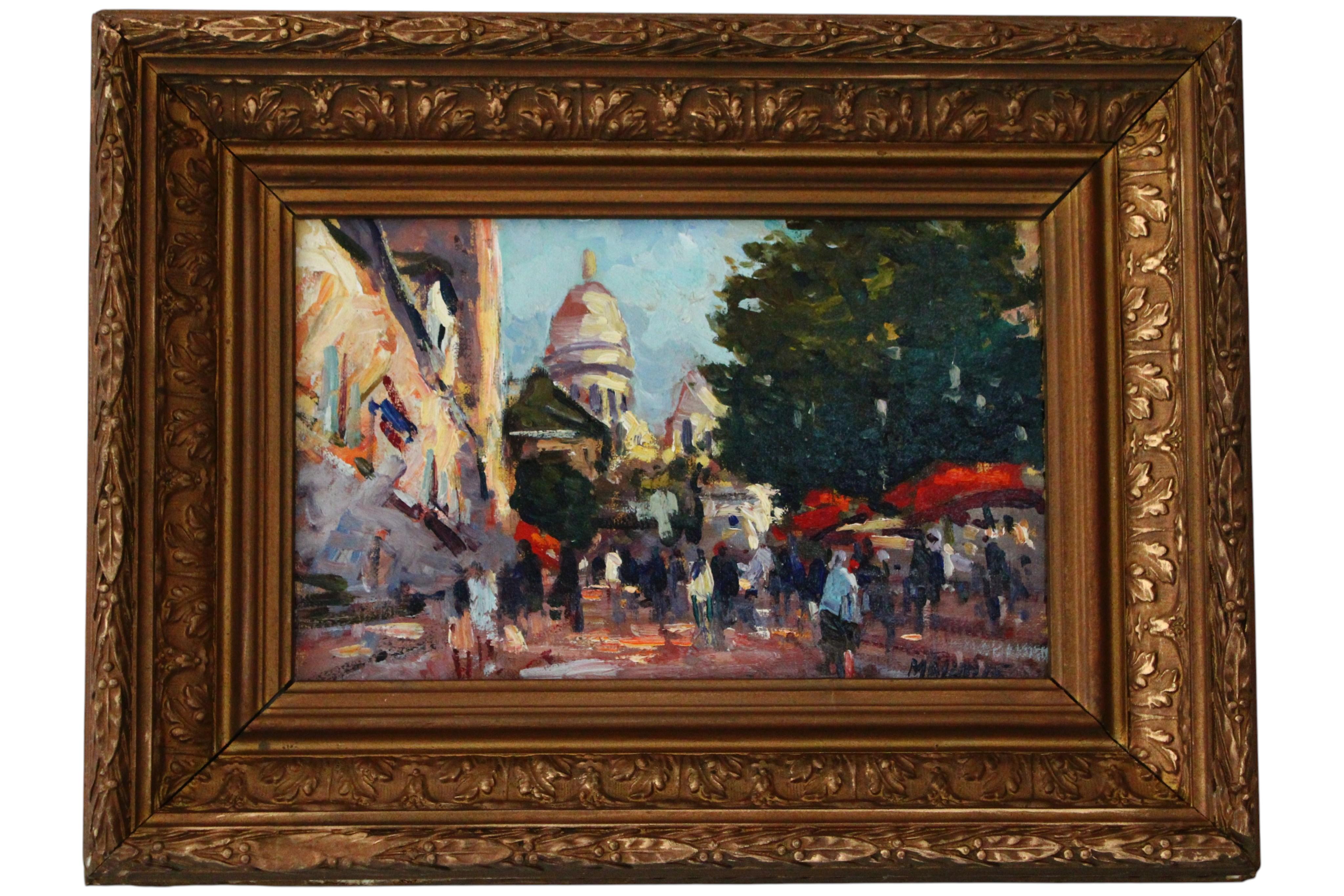 Paris Montmartre Impressionist Cityscape Oil Painting on Canvas, Parisien Scene