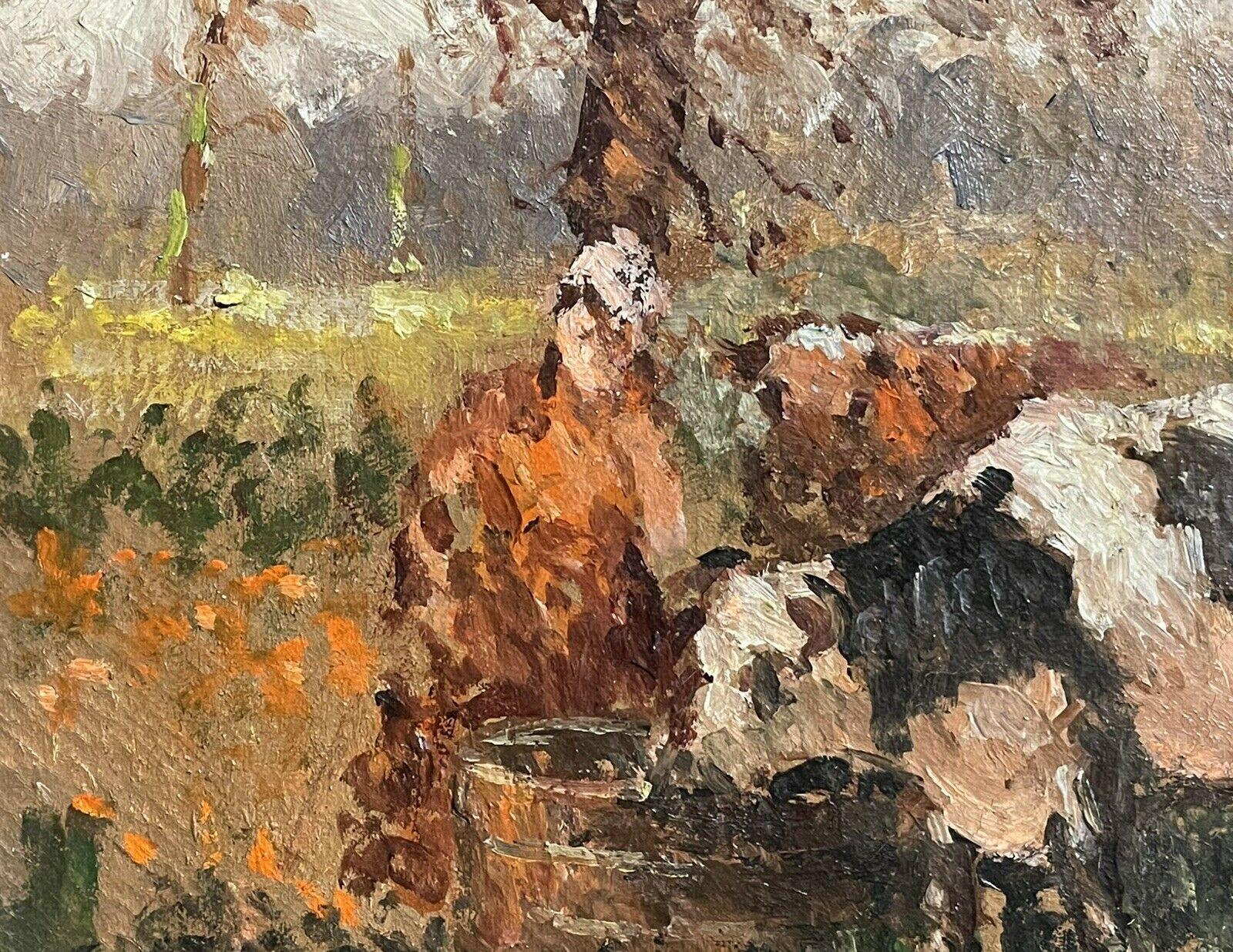 Maurice Mazeilie French Impressionist Oil, Milkmaid with Cattle in Field In Good Condition For Sale In Cirencester, GB
