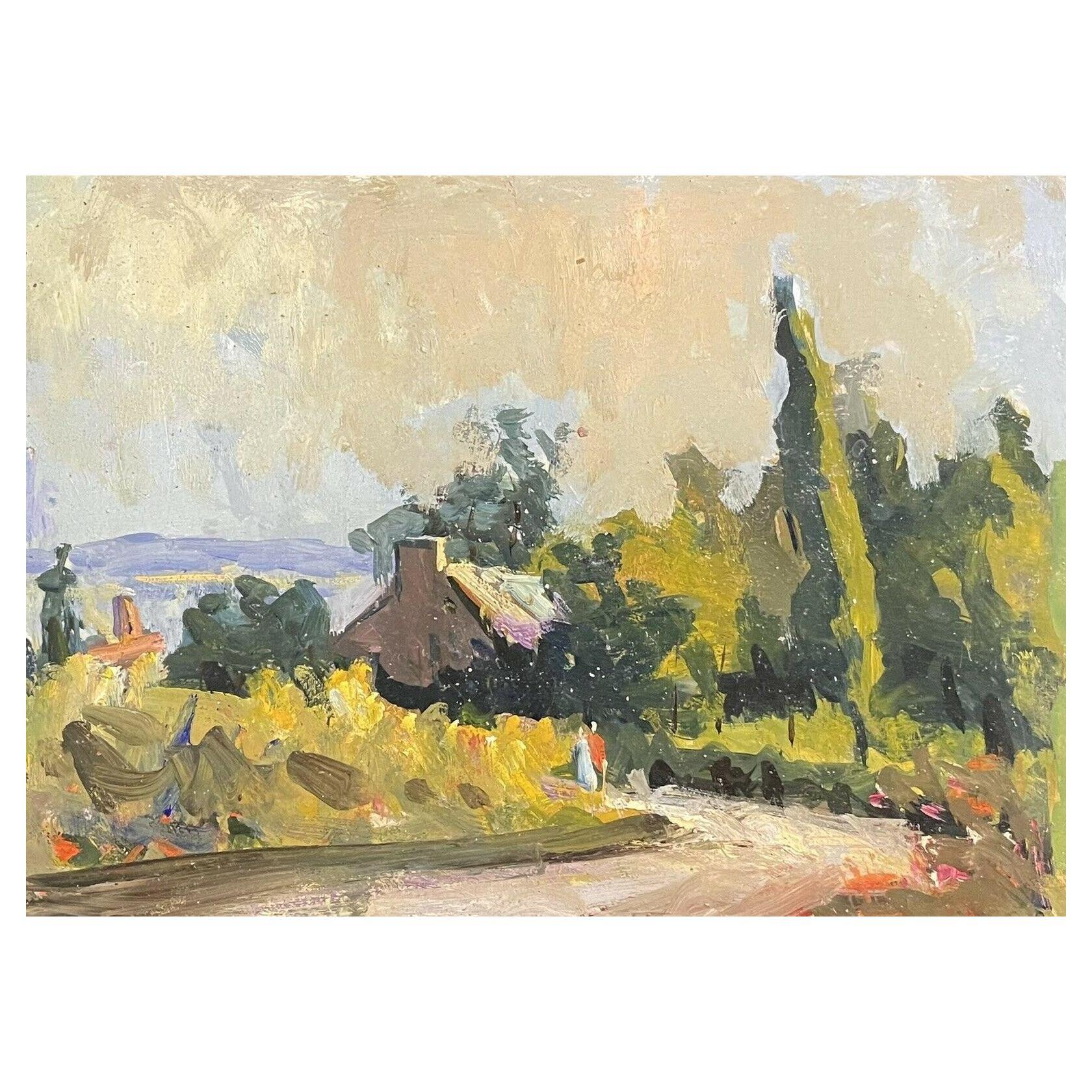 Maurice Mazeilie, huile impressionniste française, bord de campagne d'été avec cottage