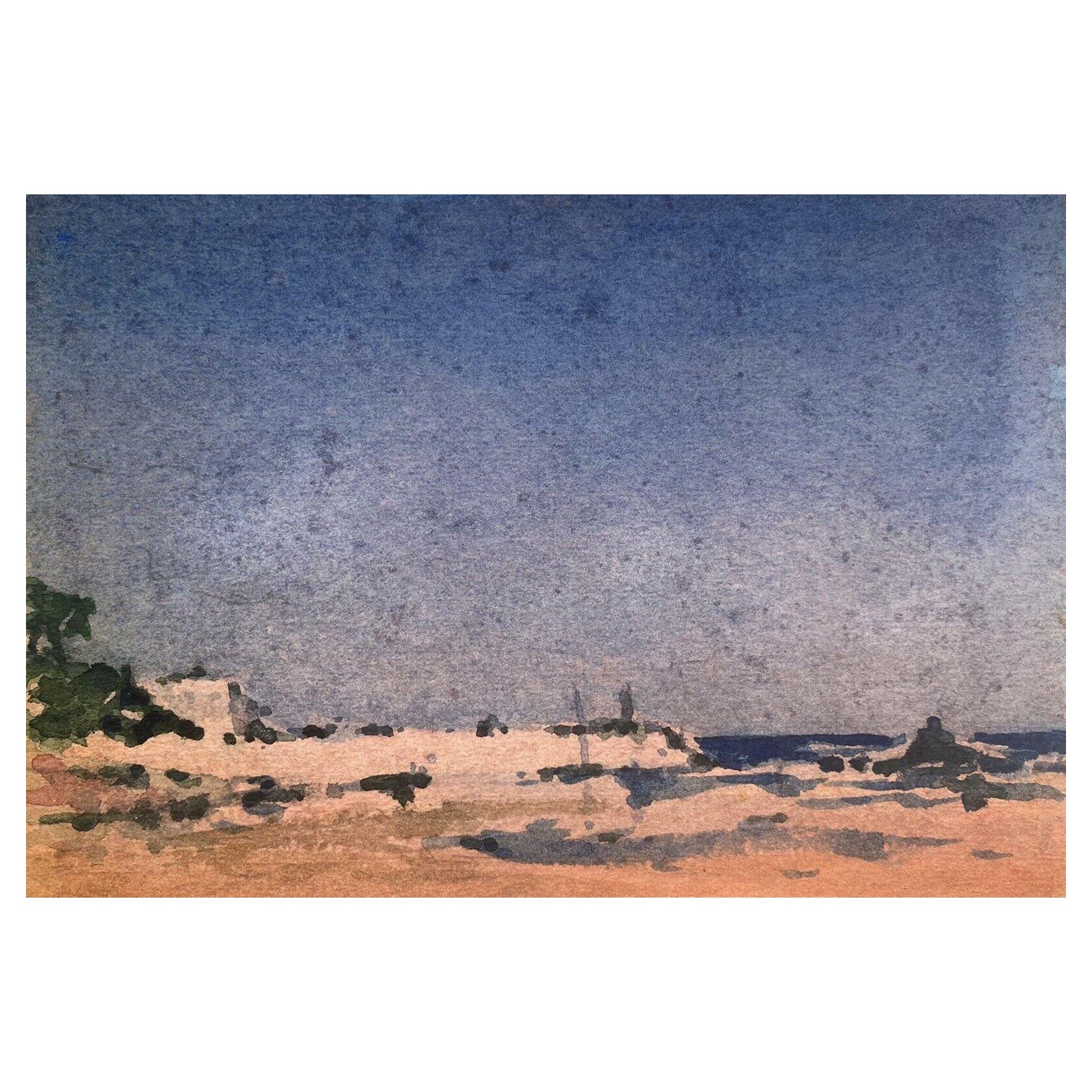 Französisches impressionistisches Gemälde von Mazeilie, Bretagne, blauer Küstenhimmel