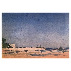 Französisches impressionistisches Gemälde von Mazeilie, Bretagne, blauer Küstenhimmel