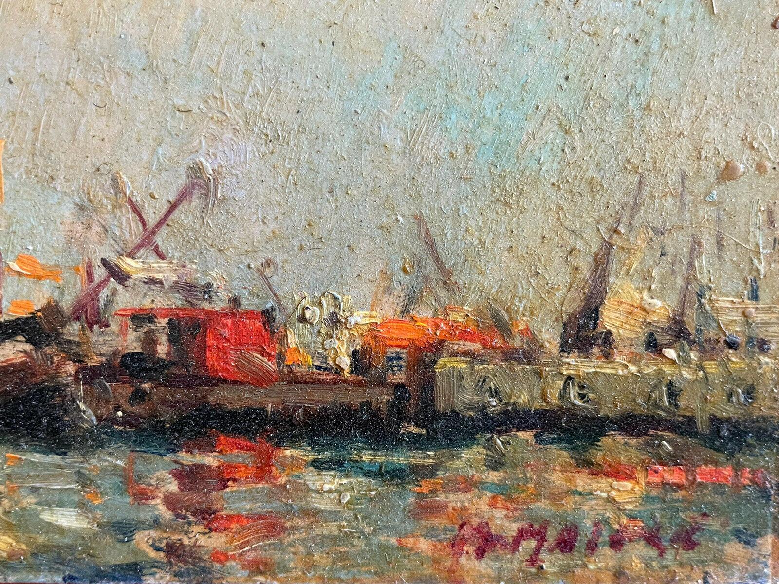 Maurice Mazeilie, French Impressionist Signed Oil, Boats Moored off a Jetty In Good Condition For Sale In Cirencester, GB